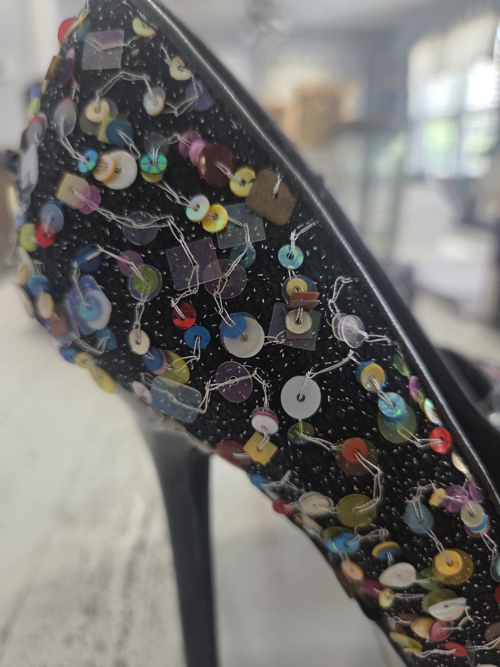 Carlos Santana black multi-colored sequin peep-toe platform heels - Picture 10 of 13